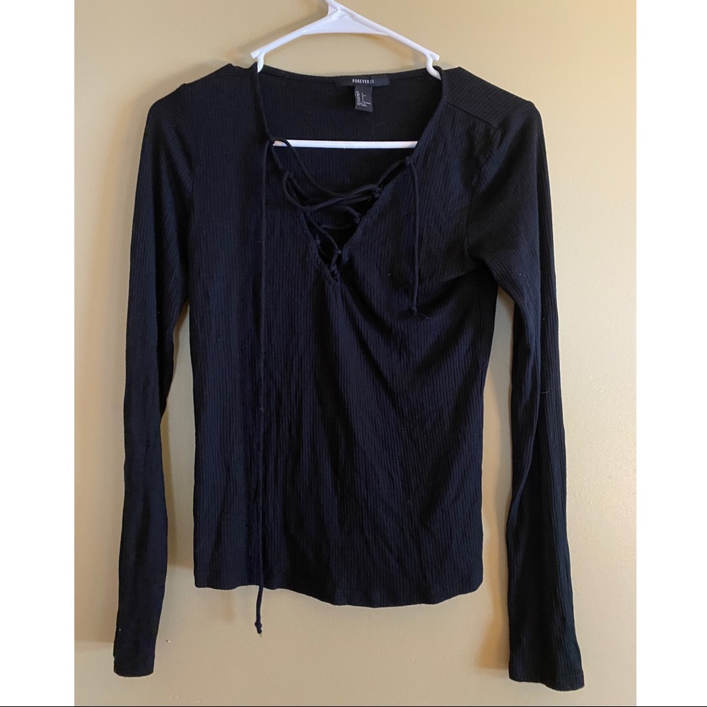 Ribbed fitted tie up shirt